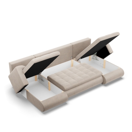 Narożnik U, z leżankami, BOSCO, velvet, 302x159x89 cm, beżowy