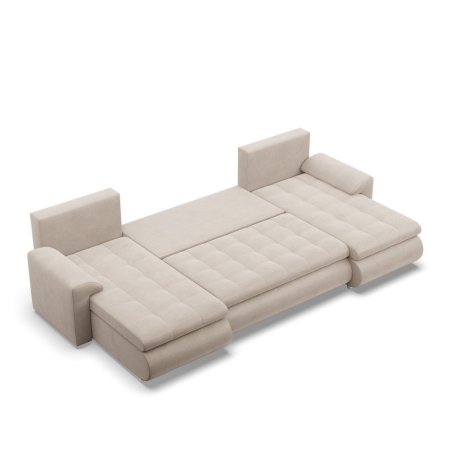 Narożnik U, z leżankami, BOSCO, velvet, 302x159x89 cm, beżowy