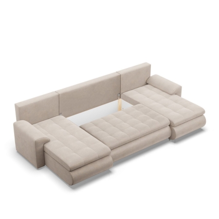 Narożnik U, z leżankami, BOSCO, velvet, 302x159x89 cm, beżowy