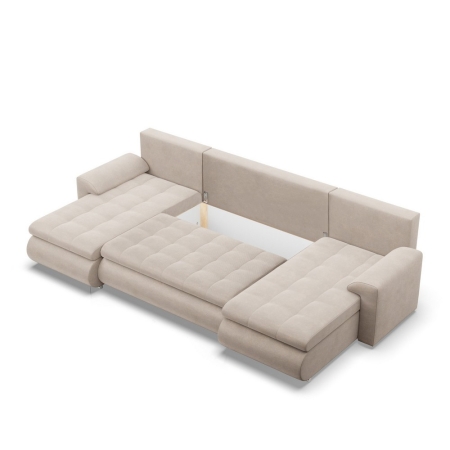 Narożnik U, z leżankami, BOSCO, velvet, 302x159x89 cm, beżowy