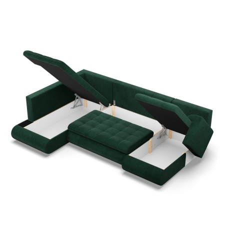 Duży narożnik U, lewostronny, BOSCO, sztruks, 300x200x89 cm, butelkowa zieleń