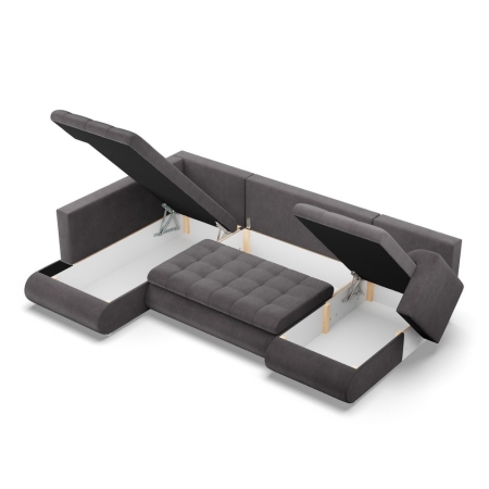 Duży narożnik U, lewostronny, BOSCO, sztruks, 300x200x89 cm, ciemny szary