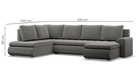 Duży narożnik U, prawostronny, BOSCO, sztruks, 300x200x89 cm, jasny szary