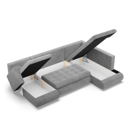 Duży narożnik U, prawostronny, BOSCO, sztruks, 300x200x89 cm, jasny szary