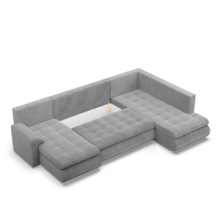 Duży narożnik U, prawostronny, BOSCO, sztruks, 300x200x89 cm, jasny szary