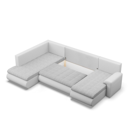 Duży narożnik U, lewostronny, BOSCO, ekoskóra, plecionka, 300x200x89 cm, biały, jasny szary