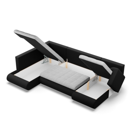 Duży narożnik U, lewostronny, BOSCO, ekoskóra, plecionka, 300x200x89 cm, czarny, jasny szary