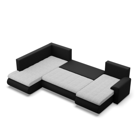 Duży narożnik U, lewostronny, BOSCO, ekoskóra, plecionka, 300x200x89 cm, czarny, jasny szary