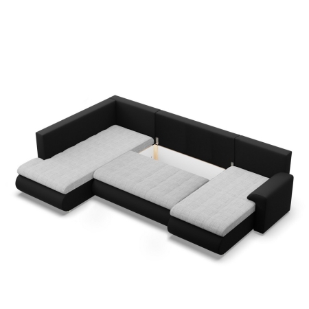 Duży narożnik U, lewostronny, BOSCO, ekoskóra, plecionka, 300x200x89 cm, czarny, jasny szary