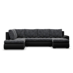 Duży narożnik U, lewostronny, BOSCO, ekoskóra, plecionka, 300x200x89 cm, czarny, ciemny szary