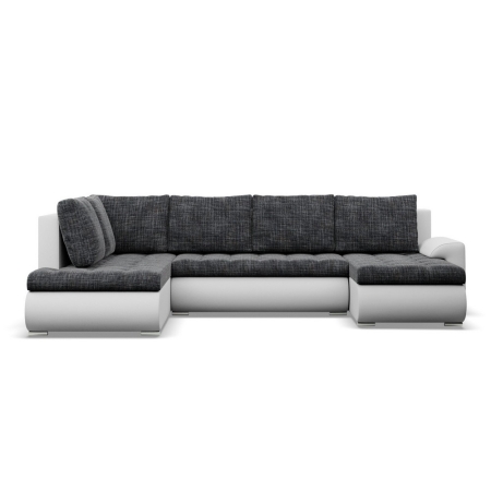 Duży narożnik U, lewostronny, BOSCO, ekoskóra, plecionka, 300x200x89 cm, biały, ciemny szary