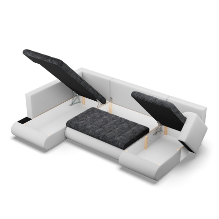 Duży narożnik U, lewostronny, BOSCO, ekoskóra, plecionka, 300x200x89 cm, biały, ciemny szary