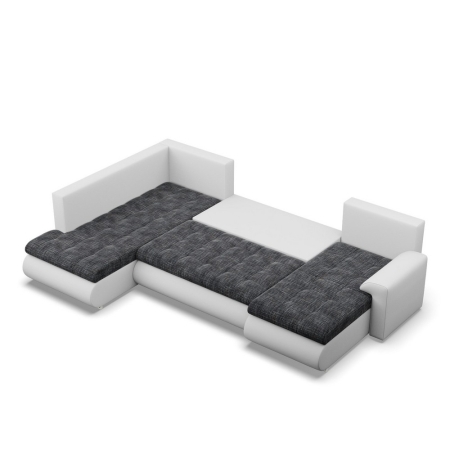 Duży narożnik U, lewostronny, BOSCO, ekoskóra, plecionka, 300x200x89 cm, biały, ciemny szary