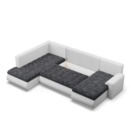 Duży narożnik U, lewostronny, BOSCO, ekoskóra, plecionka, 300x200x89 cm, biały, ciemny szary