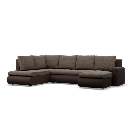 Duży narożnik U, lewostronny, BOSCO, ekoskóra, plecionka, 300x200x89 cm, brąz