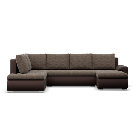 Duży narożnik U, lewostronny, BOSCO, ekoskóra, plecionka, 300x200x89 cm, brąz