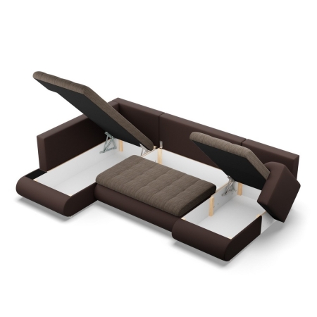 Duży narożnik U, lewostronny, BOSCO, ekoskóra, plecionka, 300x200x89 cm, brąz