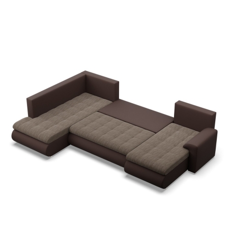 Duży narożnik U, lewostronny, BOSCO, ekoskóra, plecionka, 300x200x89 cm, brąz
