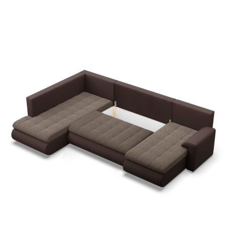 Duży narożnik U, lewostronny, BOSCO, ekoskóra, plecionka, 300x200x89 cm, brąz