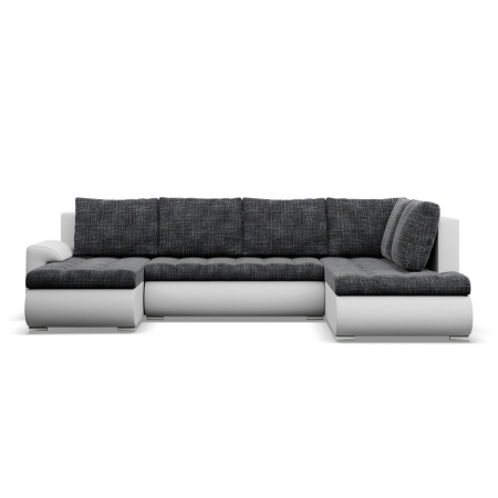 Duży narożnik U, prawostronny, BOSCO, ekoskóra, plecionka, 300x200x89 cm, biały, ciemny szary