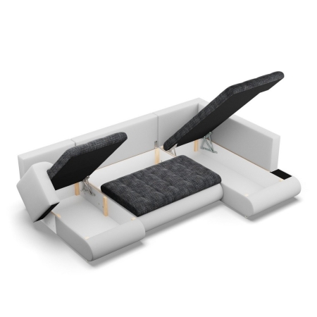 Duży narożnik U, prawostronny, BOSCO, ekoskóra, plecionka, 300x200x89 cm, biały, ciemny szary