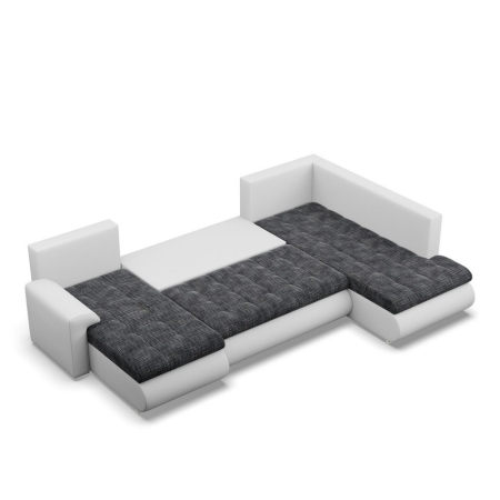 Duży narożnik U, prawostronny, BOSCO, ekoskóra, plecionka, 300x200x89 cm, biały, ciemny szary