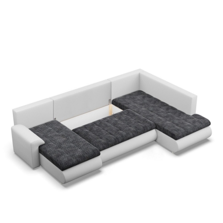 Duży narożnik U, prawostronny, BOSCO, ekoskóra, plecionka, 300x200x89 cm, biały, ciemny szary