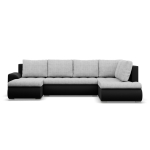 Duży narożnik U, prawostronny, BOSCO, ekoskóra, plecionka, 300x200x89 cm, czarny, jasny szary