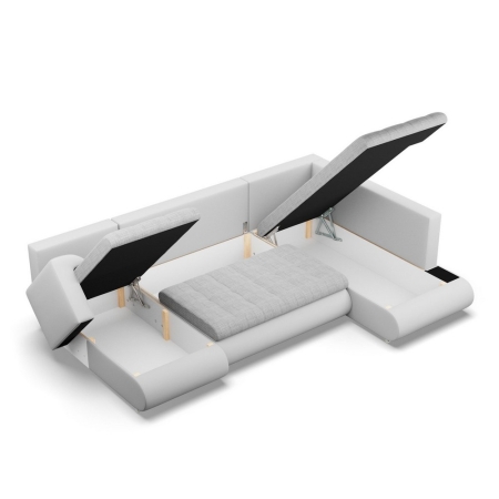 Duży narożnik U, prawostronny, BOSCO, ekoskóra, plecionka, 300x200x89 cm, biały, jasny szary