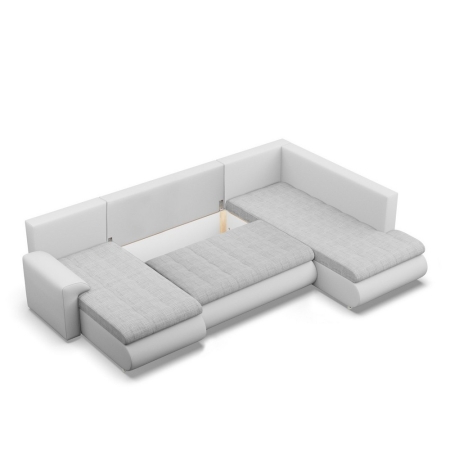 Duży narożnik U, prawostronny, BOSCO, ekoskóra, plecionka, 300x200x89 cm, biały, jasny szary