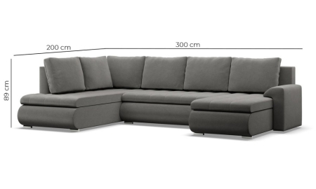 Duży narożnik U, lewostronny, BOSCO, velvet, 300x200x89 cm, ciemny szary