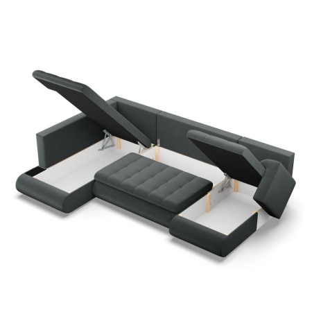 Duży narożnik U, lewostronny, BOSCO, velvet, 300x200x89 cm, ciemny szary