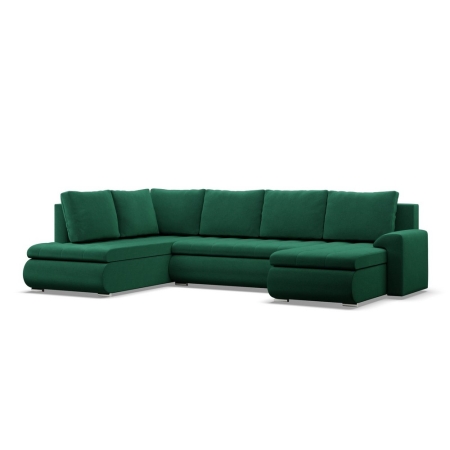 Duży narożnik U, lewostronny, BOSCO, velvet, 300x200x89 cm, butelkowa zieleń