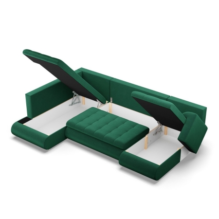 Duży narożnik U, lewostronny, BOSCO, velvet, 300x200x89 cm, butelkowa zieleń