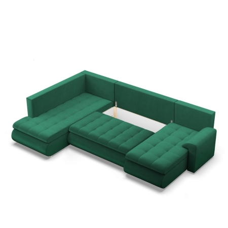 Duży narożnik U, lewostronny, BOSCO, velvet, 300x200x89 cm, butelkowa zieleń