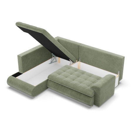 Narożnik z otomaną, lewy, BOSCO, sztruks, 230x200x89 cm, oliwkowy