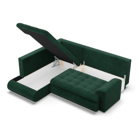 Narożnik z otomaną, lewy, BOSCO, sztruks, 230x200x89 cm, butelkowa zieleń