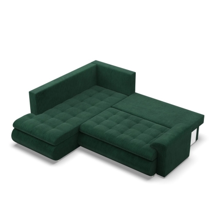 Narożnik z otomaną, lewy, BOSCO, sztruks, 230x200x89 cm, butelkowa zieleń