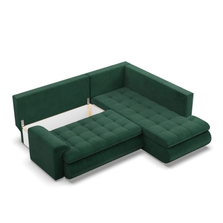 Narożnik z otomaną, prawy, BOSCO, sztruks, 230x200x89 cm, butelkowa zieleń