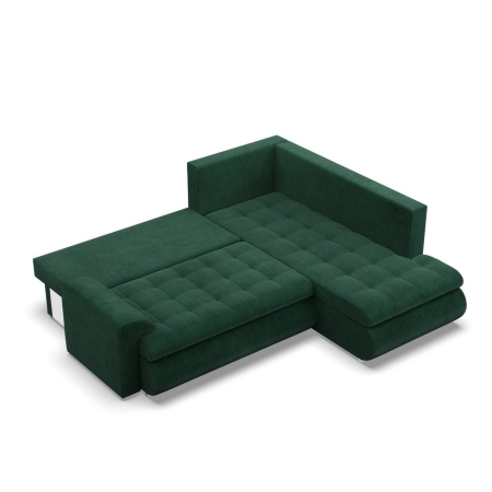 Narożnik z otomaną, prawy, BOSCO, sztruks, 230x200x89 cm, butelkowa zieleń