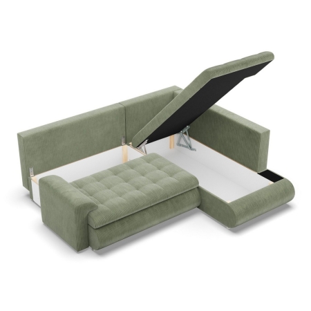 Narożnik z otomaną, prawy, BOSCO, sztruks, 230x200x89 cm, oliwkowy