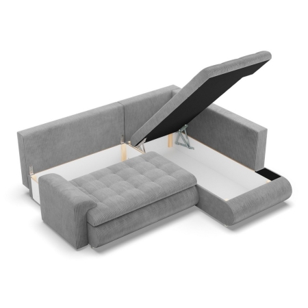 Narożnik z otomaną, prawy, BOSCO, sztruks, 230x200x89 cm, jasny szary