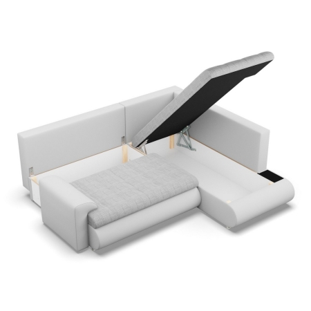 Narożnik z otomaną, prawy, BOSCO, ekoskóra, plecionka, 230x200x89 cm, biały, jasny szary