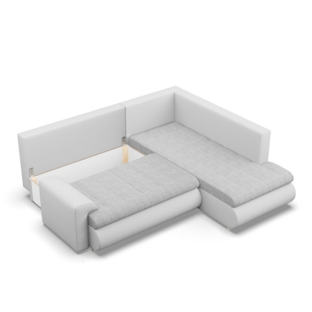 Narożnik z otomaną, prawy, BOSCO, ekoskóra, plecionka, 230x200x89 cm, biały, jasny szary