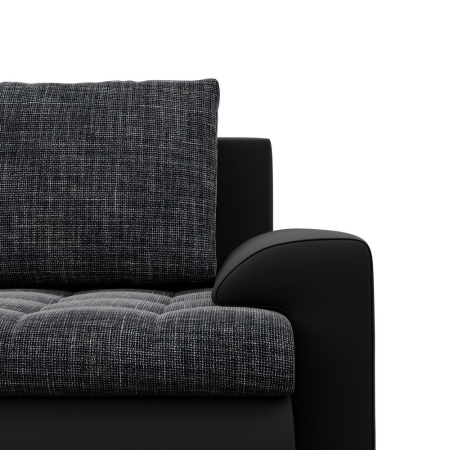 Narożnik z otomaną, prawy, BOSCO, ekoskóra, plecionka, 230x200x89 cm, czarny, ciemny szary