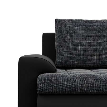 Narożnik z otomaną, prawy, BOSCO, ekoskóra, plecionka, 230x200x89 cm, czarny, ciemny szary