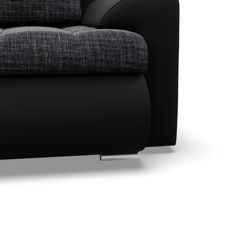 Narożnik z otomaną, prawy, BOSCO, ekoskóra, plecionka, 230x200x89 cm, czarny, ciemny szary