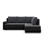 Narożnik z otomaną, prawy, BOSCO, ekoskóra, plecionka, 230x200x89 cm, czarny, ciemny szary