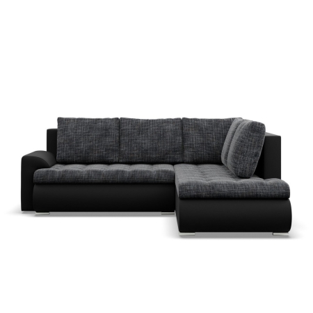 Narożnik z otomaną, prawy, BOSCO, ekoskóra, plecionka, 230x200x89 cm, czarny, ciemny szary