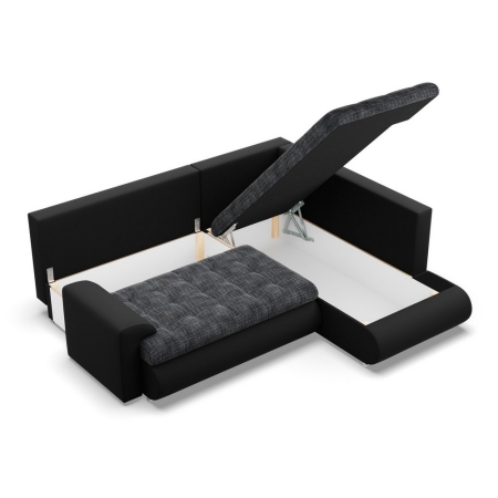 Narożnik z otomaną, prawy, BOSCO, ekoskóra, plecionka, 230x200x89 cm, czarny, ciemny szary